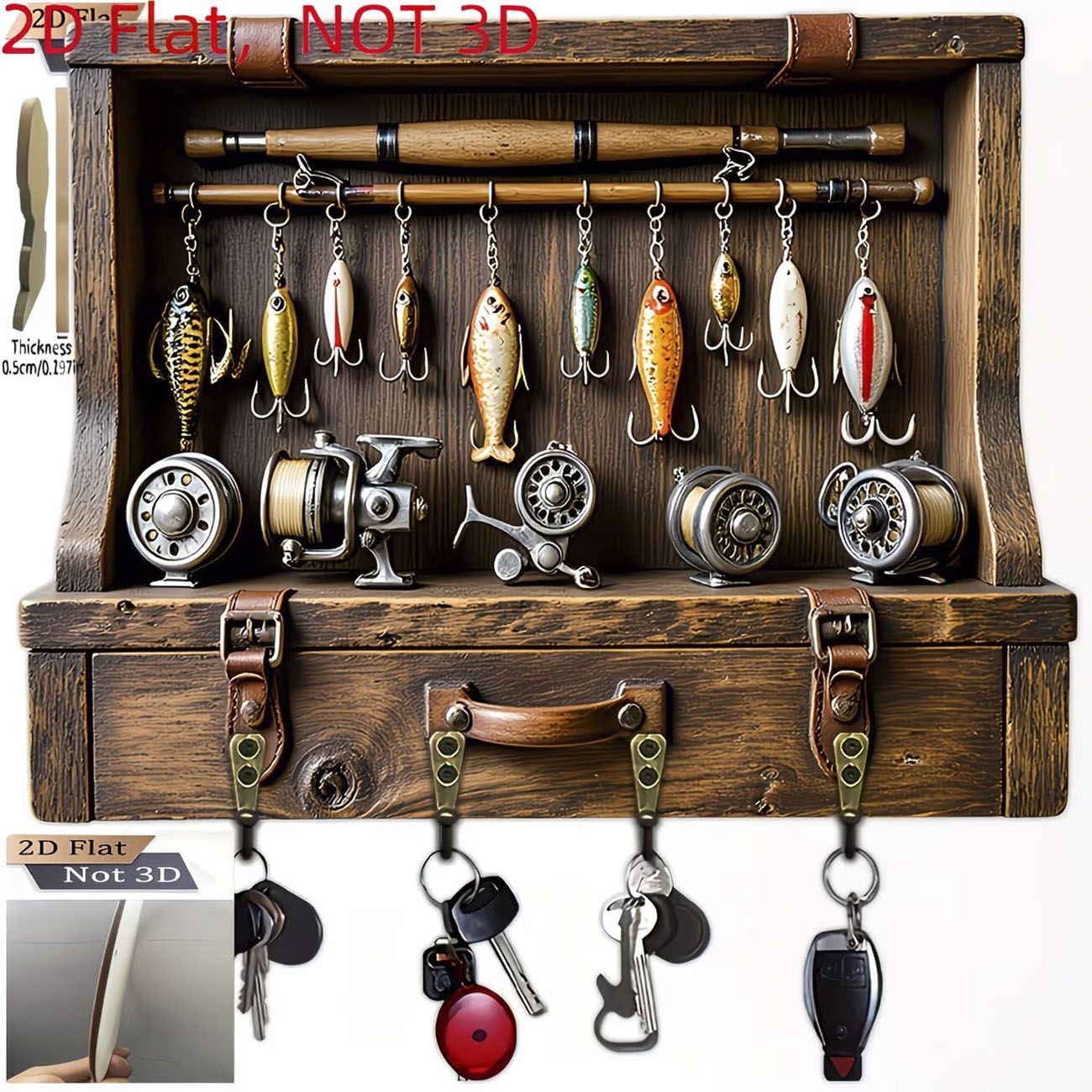 Fishing Equipment Gear - Vintage Balıkçılık Yemi Anahtar Askısı, 2D